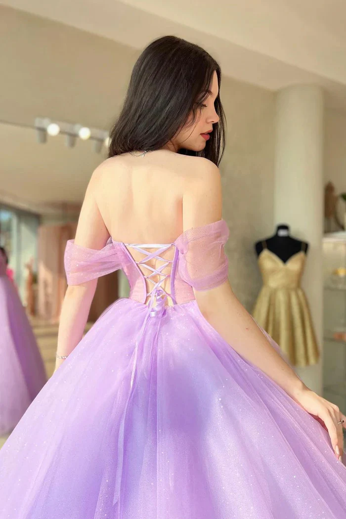 lavender tulle long a line prom dress, off shoulder evening party dress dmp290 lavender tulle long a line prom dress, off shoulder evening party dress dmp290