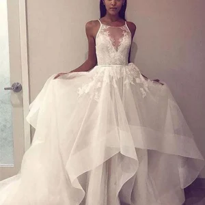 Wedding Dresses import placeholder for a line tulle appliques long prom dress o 160219901