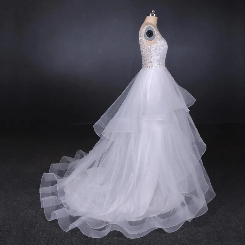 a line v neck layered backless wedding dress, long bridal gown dmq23 a line v neck layered backless wedding dress, long bridal gown dmq23