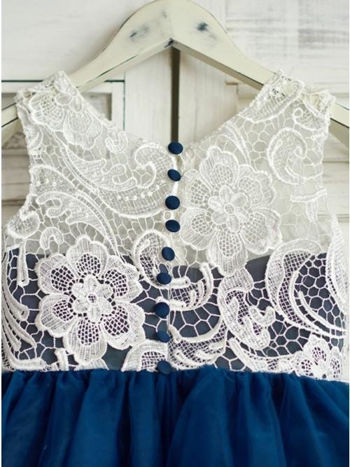 a line round neck navy blue tulle flower girl dress with lace dmp18 a line round neck navy blue tulle flower girl dress with lace dmp18
