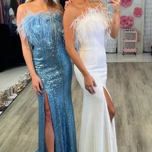 Evening Dresses import placeholder for sequin feather strapless long formal eve 160218829