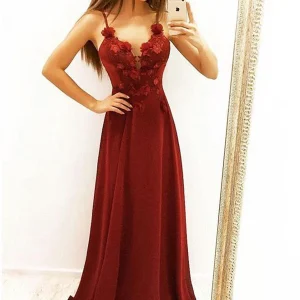 Prom Dresses import placeholder for a line spaghetti straps flowers burgundy 160219805