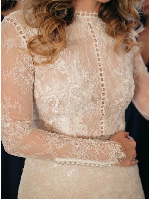 mermaid jewel long sleeves lace wedding dress with pearls dml16 mermaid jewel long sleeves lace wedding dress with pearls dml16