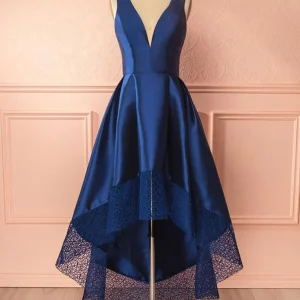 import placeholder for dark blue a line satin lace v neck high 160221112