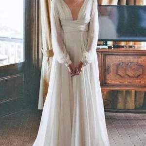 Wedding Dresses import placeholder for a line v neck long sleeves floor length 160220377