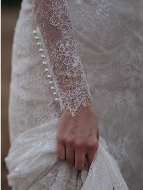 mermaid jewel long sleeves lace wedding dress with pearls dml16 mermaid jewel long sleeves lace wedding dress with pearls dml16