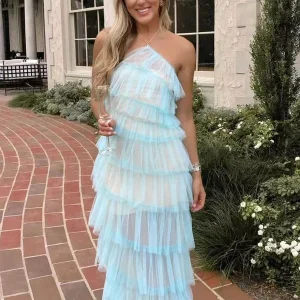 Home import placeholder for new style halter ruffles tulle prom dres 160219399