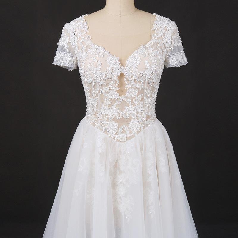 off white a line short sleeves lace appliques wedding dress, bridal gown dmq32 off white a line short sleeves lace appliques wedding dress, bridal gown dmq32