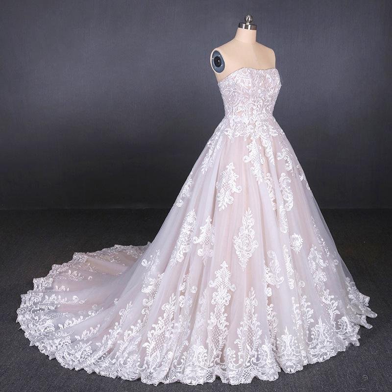 a line strapless lace appliques wedding dress, cheap bridal dresses dmq16 a line strapless lace appliques wedding dress, cheap bridal dresses dmq16