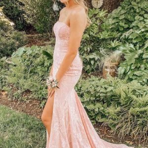 Evening Dresses import placeholder for elegant strapless pink lace long prom dr 160218989