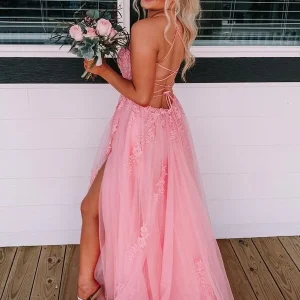 Evening Dresses import placeholder for sexy backless pink a line long prom dres 160219115