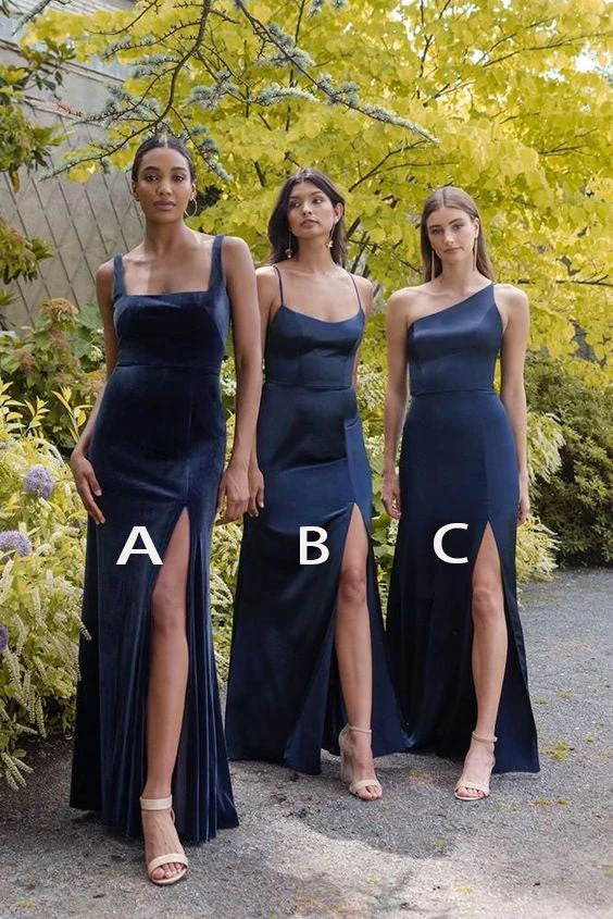 simple sheath navy blue long bridesmaid dresses with slit bridesmaid gowns dm1841 simple sheath navy blue long bridesmaid dresses with slit bridesmaid gowns dm1841