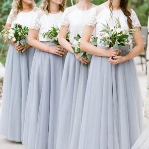 Wedding Party Dresses import placeholder for a line short sleeves white top gray long 160220867