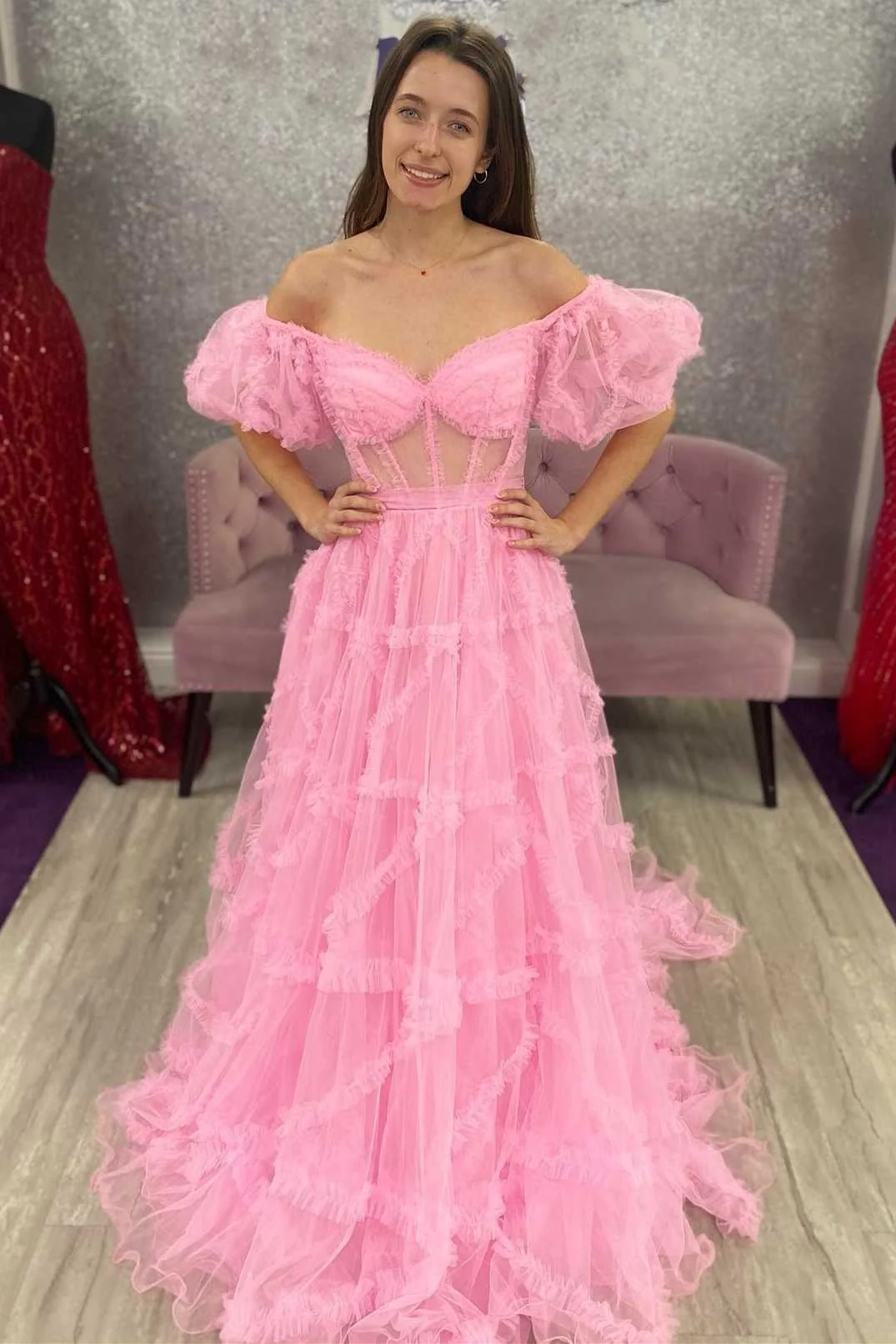 charming tulle sweetheart pink prom dress, princess formal evening gown dmp265 charming tulle sweetheart pink prom dress, princess formal evening gown dmp265