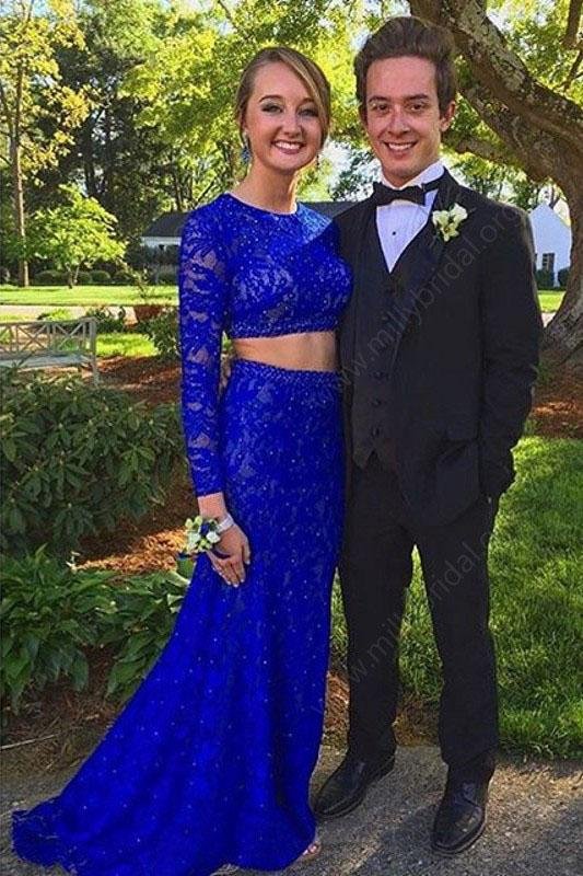 elegant sheath scoop neck lace beading royal blue long sleeve two piece prom dresses dm611 elegant sheath scoop neck lace beading royal blue long sleeve two piece prom dresses dm611