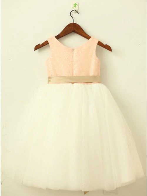 a line round neck white flower girl dress with lace sequins sash dmp22 a line round neck white flower girl dress with lace sequins sash dmp22