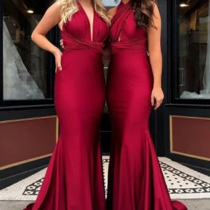 Wedding Party Dresses import placeholder for mermaid v neck burgundy long convertible 160220705