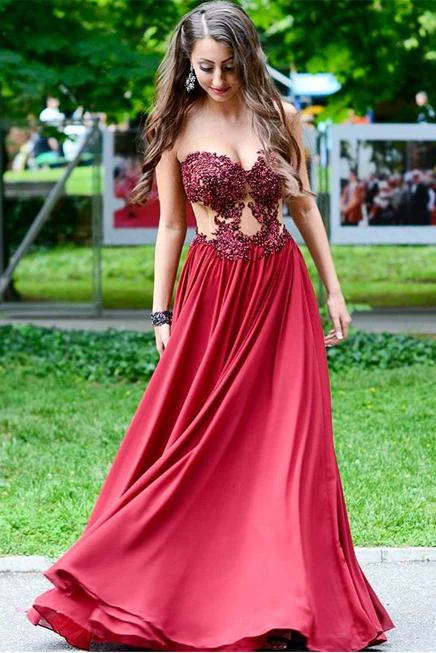 appliques beading strapless red a line chiffon see through fashion prom dress dm672 appliques beading strapless red a line chiffon see through fashion prom dress dm672