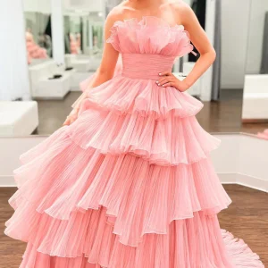 Evening Dresses import placeholder for a line strapless pink ruffle layers tull 160218867