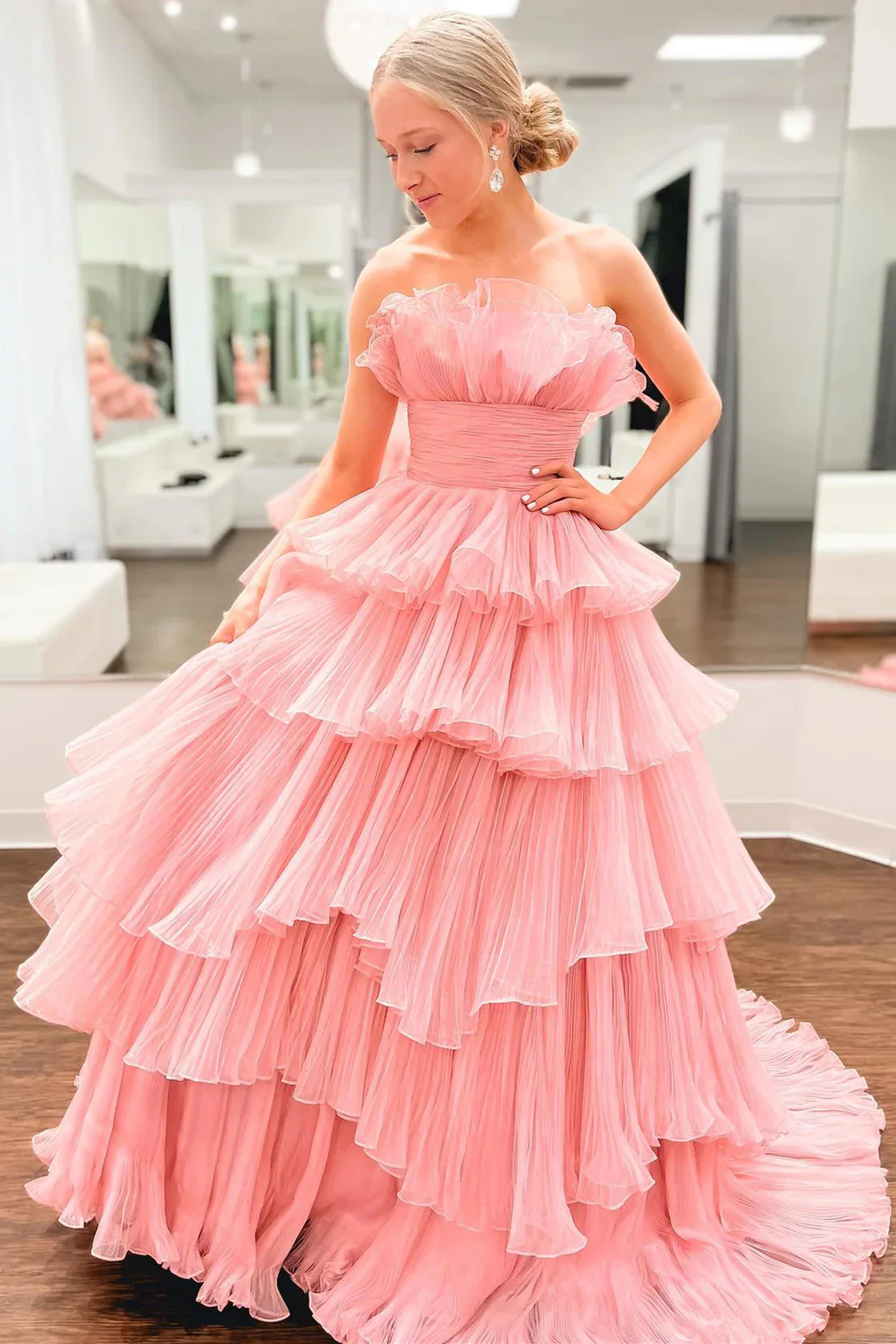 import placeholder for a line strapless pink ruffle layers tull 160218867 import placeholder for a line strapless pink ruffle layers tull 160218867
