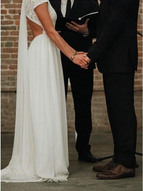 a line bateau cap sleeves open back bohemian wedding dress with lace dmr21 a line bateau cap sleeves open back bohemian wedding dress with lace dmr21