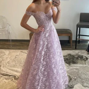 import placeholder for off shoulder lilac lace long prom dresse 160218913