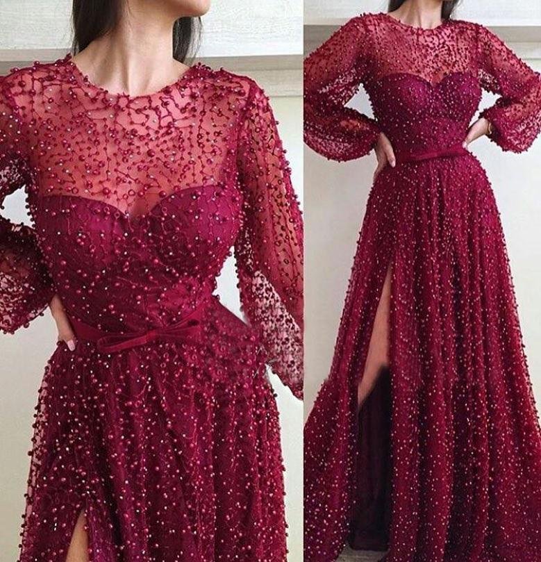 cheap a line burgundy long sleeve vintage split prom dress dme95 cheap a line burgundy long sleeve vintage split prom dress dme95