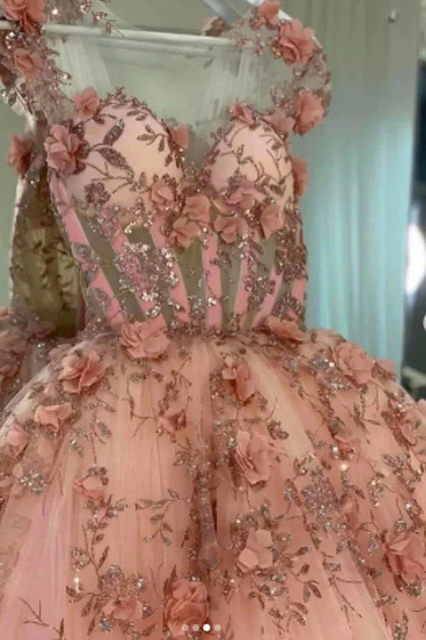 princess sparkly sweetheart prom dresses with 3d flowers, pink quinceanera dresses dmp306 princess sparkly sweetheart prom dresses with 3d flowers, pink quinceanera dresses dmp306