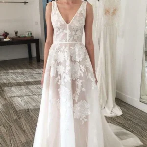 Wedding Dresses import placeholder for a line v neck backless sweep train ivory 160220319