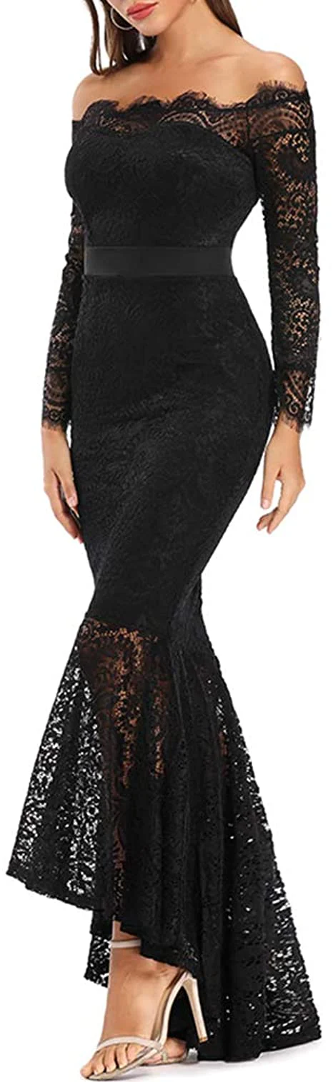 mermaid black elegant off the shoulder long lace long sleeves sexy prom dress dm141 mermaid black elegant off the shoulder long lace long sleeves sexy prom dress dm141
