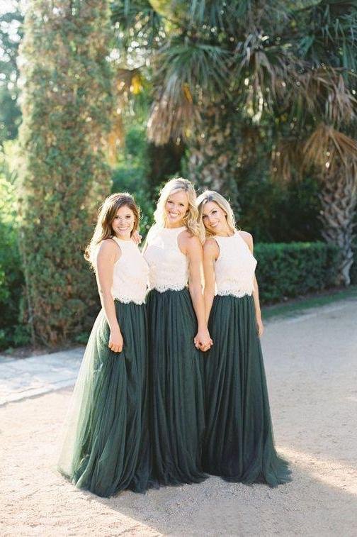 modest forest green tulle ivory lace top bridesmaid dresses dmb97 modest forest green tulle ivory lace top bridesmaid dresses dmb97