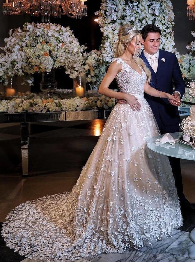 elegant a line v neck sweep train ivory wedding dress with appliques dmm26 elegant a line v neck sweep train ivory wedding dress with appliques dmm26