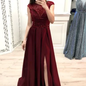 import placeholder for burgundy a line cap sleeves prom dresses 160219899