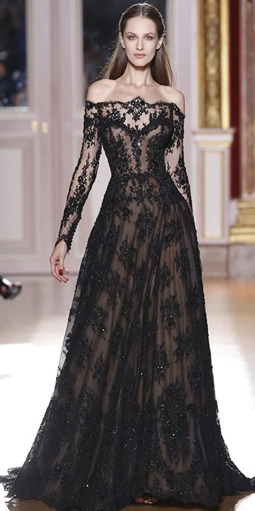 romantic long sleeves off the shoulder lace appliques a line black prom dresses dmg33 romantic long sleeves off the shoulder lace appliques a line black prom dresses dmg33