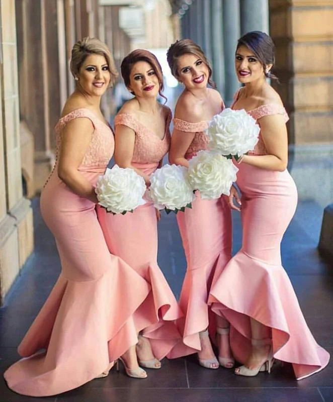 elegant baby pink mermaid off the shoulder ruffles lace top bridesmaid dresses dmd64 elegant baby pink mermaid off the shoulder ruffles lace top bridesmaid dresses dmd64