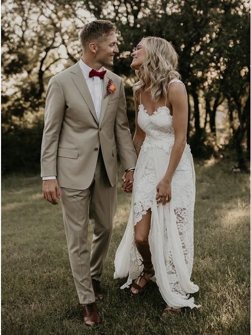 sheath spaghetti straps backless hi low lace boho beach wedding dress dmk40 sheath spaghetti straps backless hi low lace boho beach wedding dress dmk40