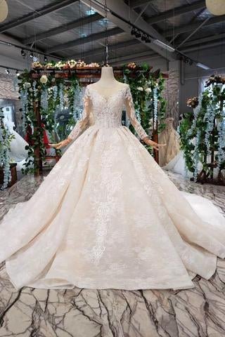 princess long sleeves ball gown lace wedding dresses, long bridal dress dmn43 princess long sleeves ball gown lace wedding dresses, long bridal dress dmn43