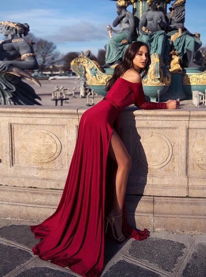 a line off the shoulder long sleeves burgundy elegant prom dress with split dml66 a line off the shoulder long sleeves burgundy elegant prom dress with split dml66