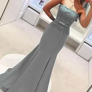 import placeholder for strapless lace satin elegant sheath long 160219434