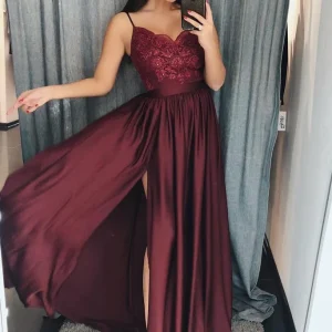 import placeholder for burgundy a line v neck long spaghetti st 160219921