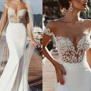 import placeholder for mermaid cap sleeves sheer neck long wedd 160220164