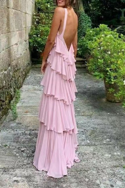 a line halter tiered chiffon floor length long prom dress pink bridesmaid dress dmp225 a line halter tiered chiffon floor length long prom dress pink bridesmaid dress dmp225