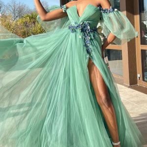 Evening Dresses import placeholder for a line off the shoulder green tulle 3d f 160218685