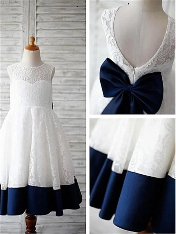 a line scoop sleeveless bowknot floor length lace flower girl dresses with navy sash dm723 a line scoop sleeveless bowknot floor length lace flower girl dresses with navy sash dm723