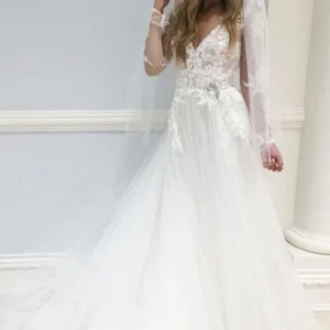 Wedding Dresses import placeholder for a line v neck long sleeves sweep train e 160220306