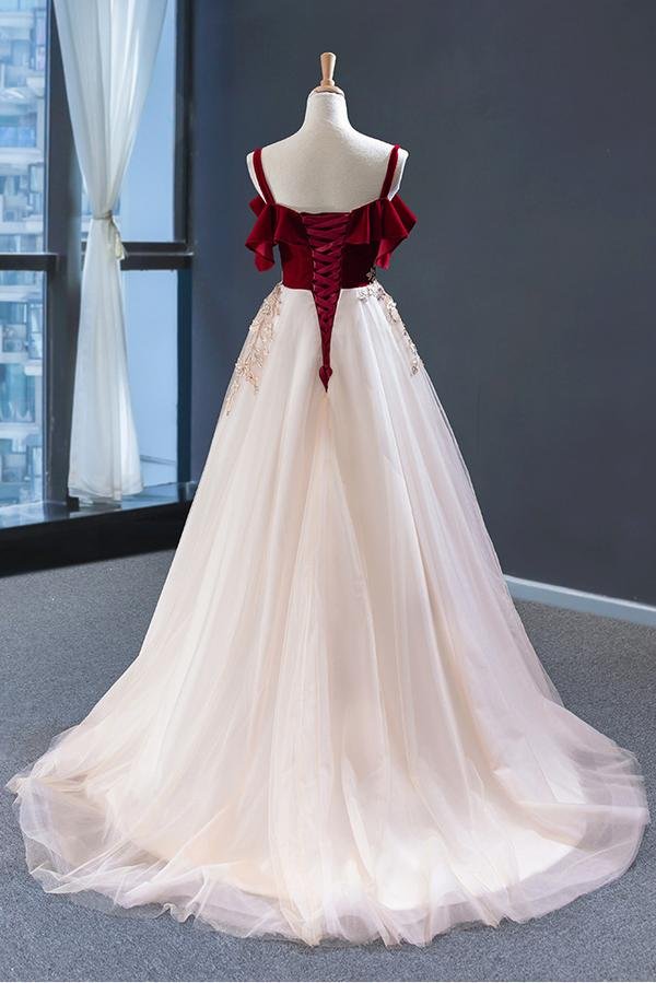 vintage red top straps tulle formal dress, elegant appliques prom dress dmp021 vintage red top straps tulle formal dress, elegant appliques prom dress dmp021
