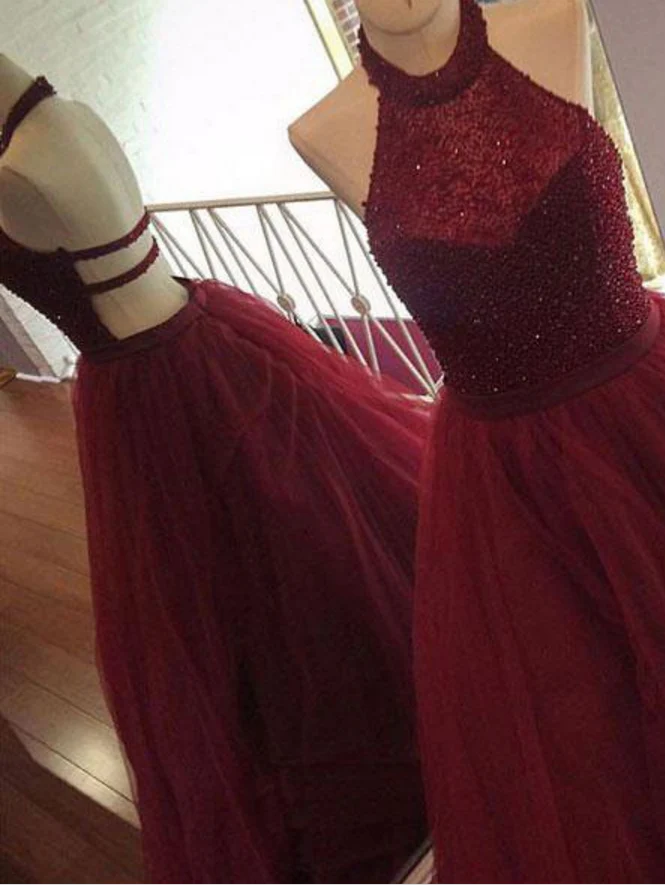 burgundy halter beaded a line sleeveless tulle long prom dress dm992 burgundy halter beaded a line sleeveless tulle long prom dress dm992