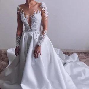 Wedding Dresses import placeholder for a line long sleeve satin appliques weddi 160219872