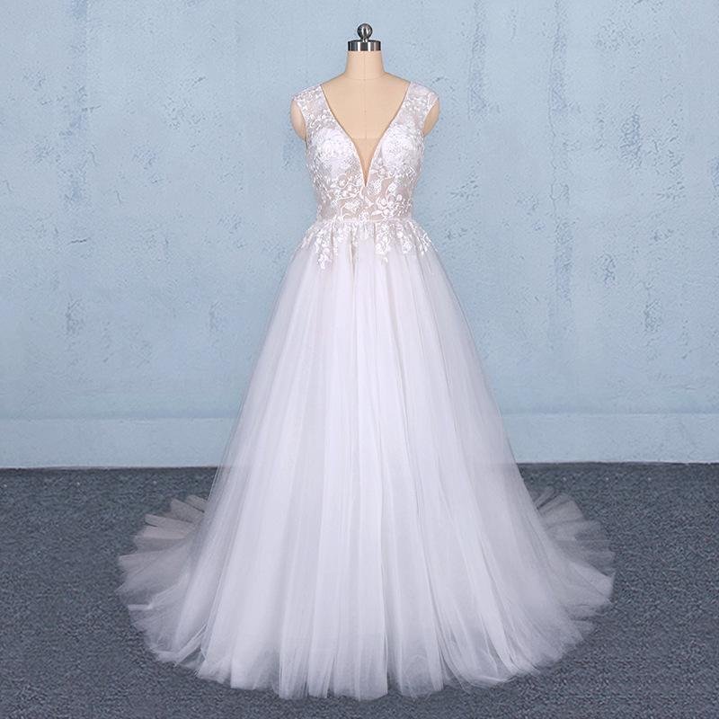 stunning a line v neck tulle lace appliques wedding dresses, bridal dress dmq12 stunning a line v neck tulle lace appliques wedding dresses, bridal dress dmq12