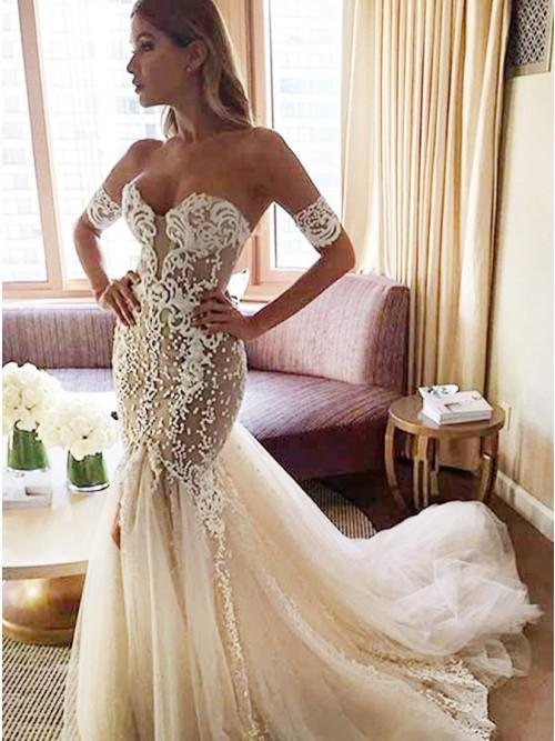 mermaid sweetheart backless court train wedding dress with lace appliques dmr19 mermaid sweetheart backless court train wedding dress with lace appliques dmr19